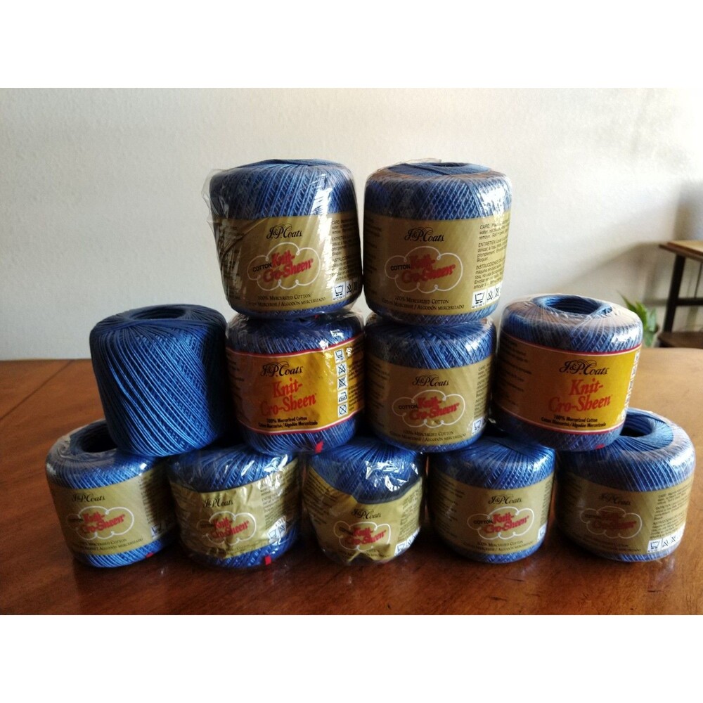 Lot 11x JP Coats Crochet Mercerized Cotton Knit-Cro-Sheen True Blue 150 Yds Each